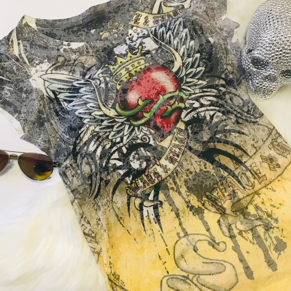 Crowned heart rock chic burnout tee